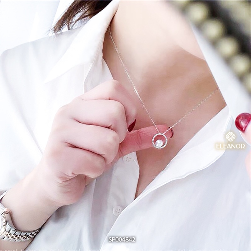 Dây chuyền nữ bạc 925 Eleanor Accessories mặt tròn đính đá ngọc trai nhân tạo phụ kiện trang sức 4842