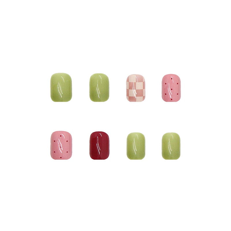 Móng Tay Giả Ngắn Kẻ Sọc Màu Hồng Ngọt Ngào Có Thể Tháo Rời Cho Nữ