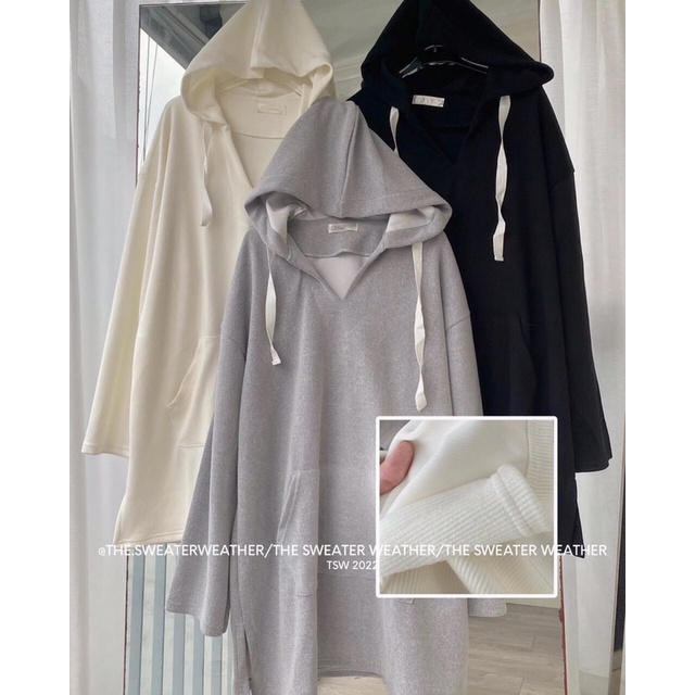 Váy nỉ hoodie chất gân tăm mềm dáng váy suông oversize dài tay có mũ 3 màu xinh xỉu