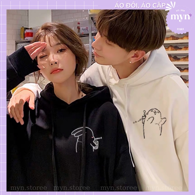 Áo Hoodie Đôi Nam Nữ Tình Yêu, Bạn Thân Hoạt Hình Dễ Thương Chất Nỉ Bông Cao Cấp Form Rộng