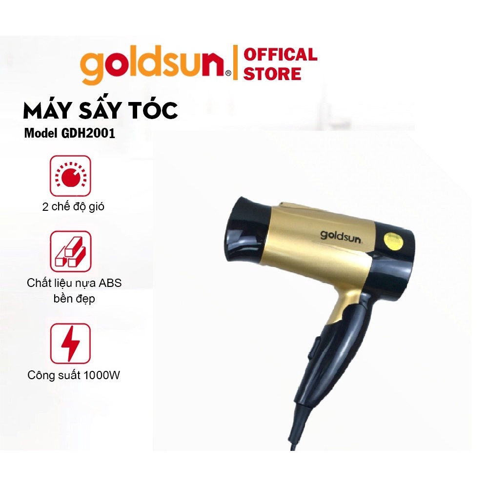 Máy sấy tóc tạo kiểu tóc nhỏ gọn tiện dụng 2 chế độ gió Goldsun GHD2001