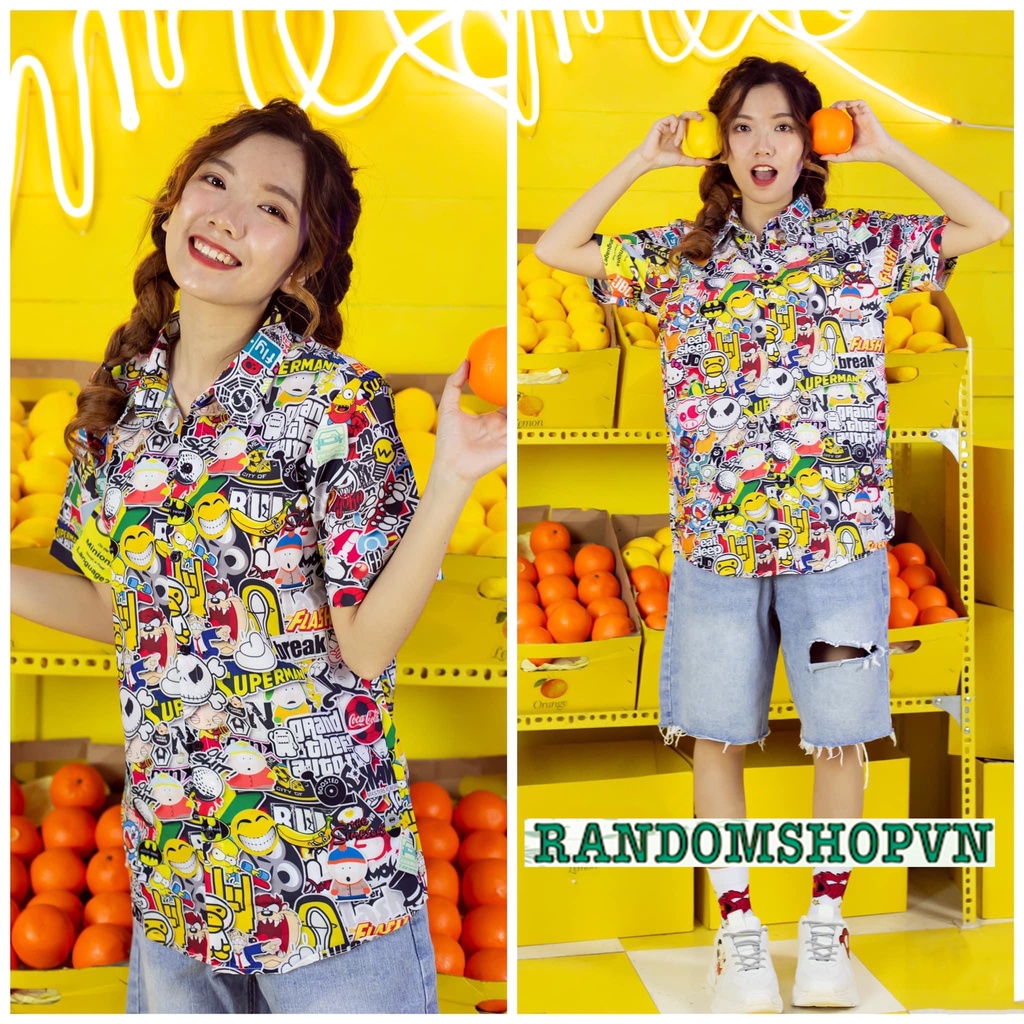 Áo sơ mi hoạt hình nhiều họa tiết cute.