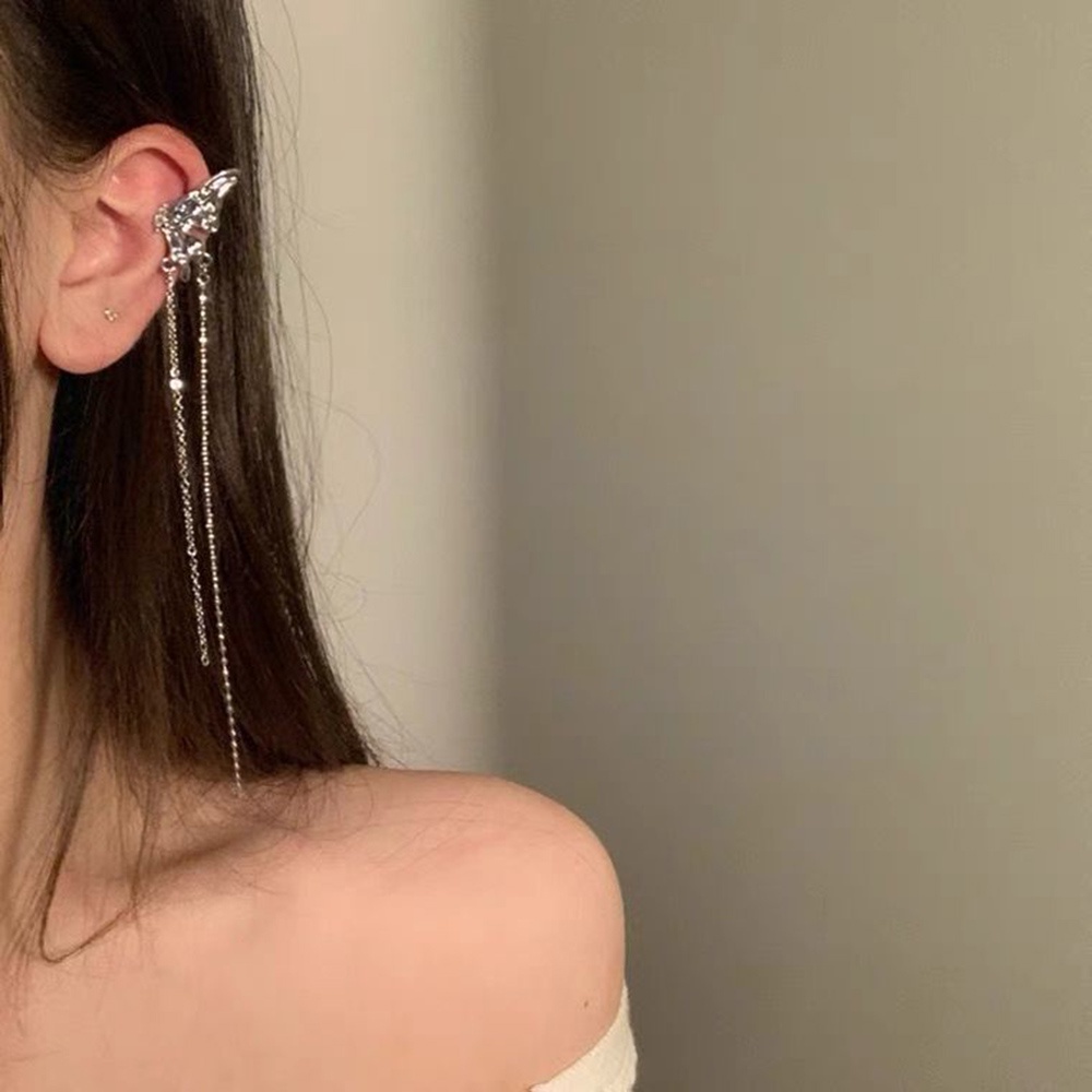 Cod Qipin Ins Bông Tai Dây Xích Tua Rua Dạng Kẹp Không Đục Lỗ Hình Bướm Siêu Thơ Thời Trang Cho Nữ