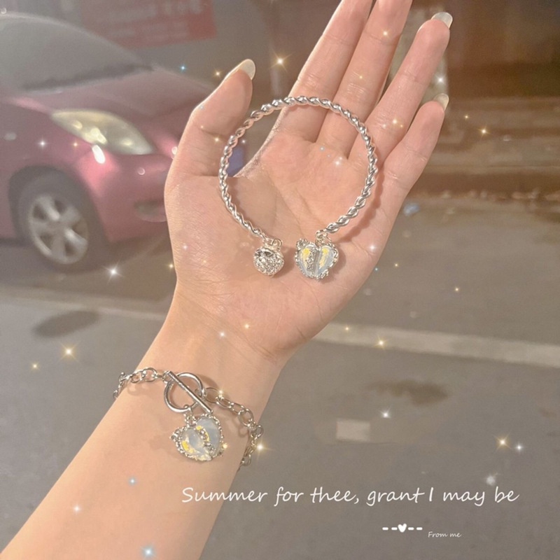 Vòng đeo tay 17KM mạ bạc trang trí trái tim phong cách đơn giản thời trang dành cho nữ