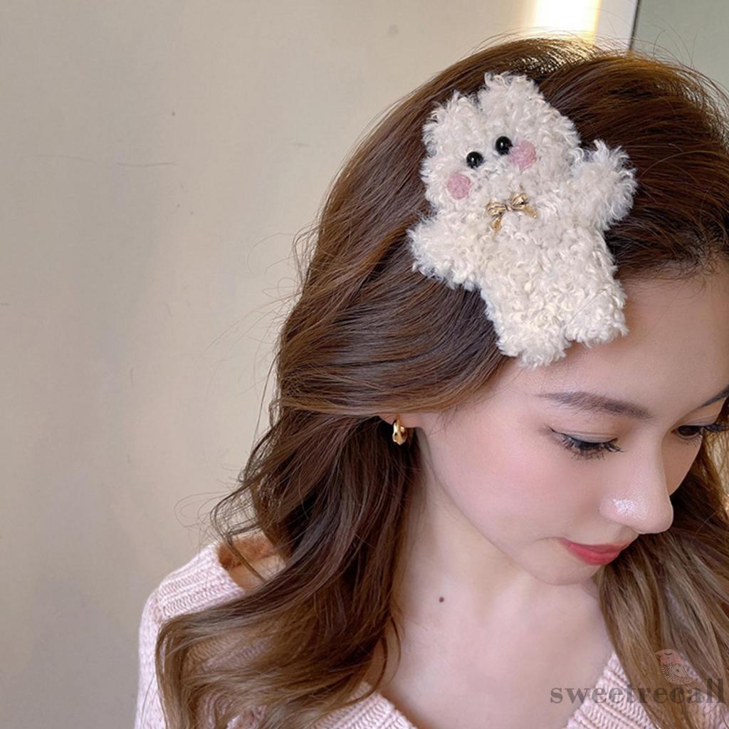 Kẹp Tóc Hình Gấu / Thỏ / Mèo Hoạt Hình Bằng Lông Nhung Dễ Thương Xinh Xắn