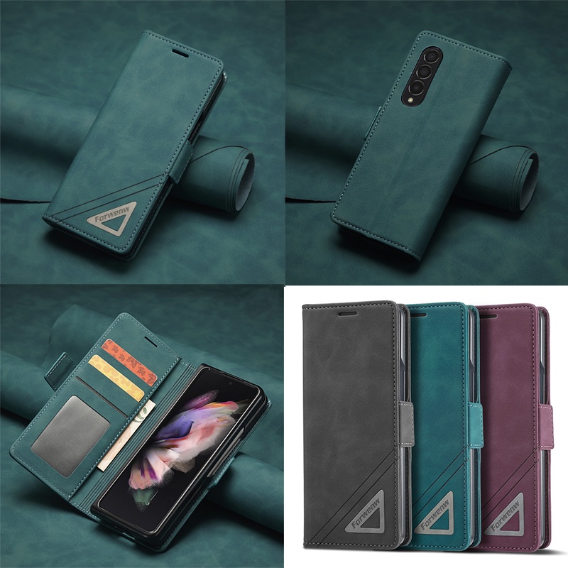 Bao Da Điện Thoại Nắp Lật Từ Tính Bảo Vệ Ống Kính Máy Ảnh Cho Samsung Z Fold 4 Fold 3 5G Fold3 Fold4