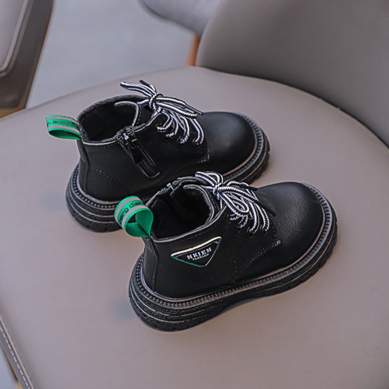 Giày Bốt Da Phối Khóa Kéo Thời Trang Cá Tính Cho Bé Trai Gái