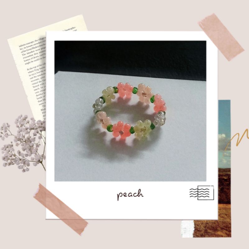 Nhẫn hạt cườm kết hoa nhí kiểu Hàn|beaded flower ring