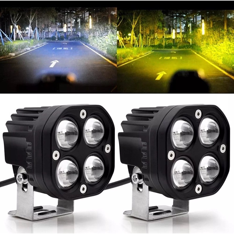 Đèn trợ sáng bi cầu 4 led, 1 đèn tích hợp 2 màu, cos vàng pha trắng