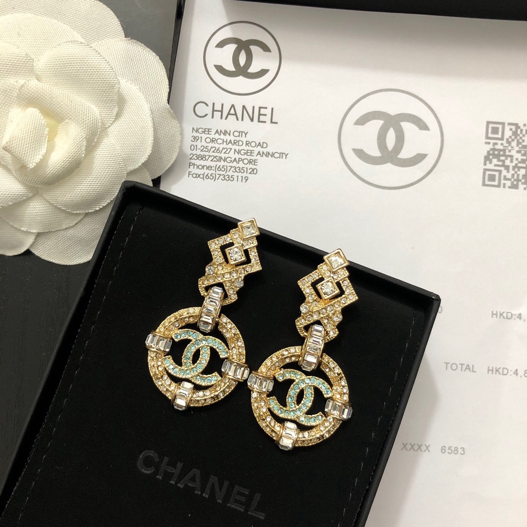 Bông Tai Đính Kim Cương Chữ C inset Thương Hiệu Thời Trang Mới Lạ Lãng Mạn Tinh Tế