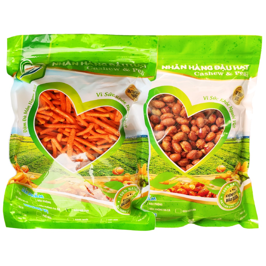 Combo 2 Túi 2 Vị: Đậu Phộng Rang Muối 500GR và Bim Bim Que Đậu Hà Lan 335GR Tâm Đức Thiện đồ ăn vặt