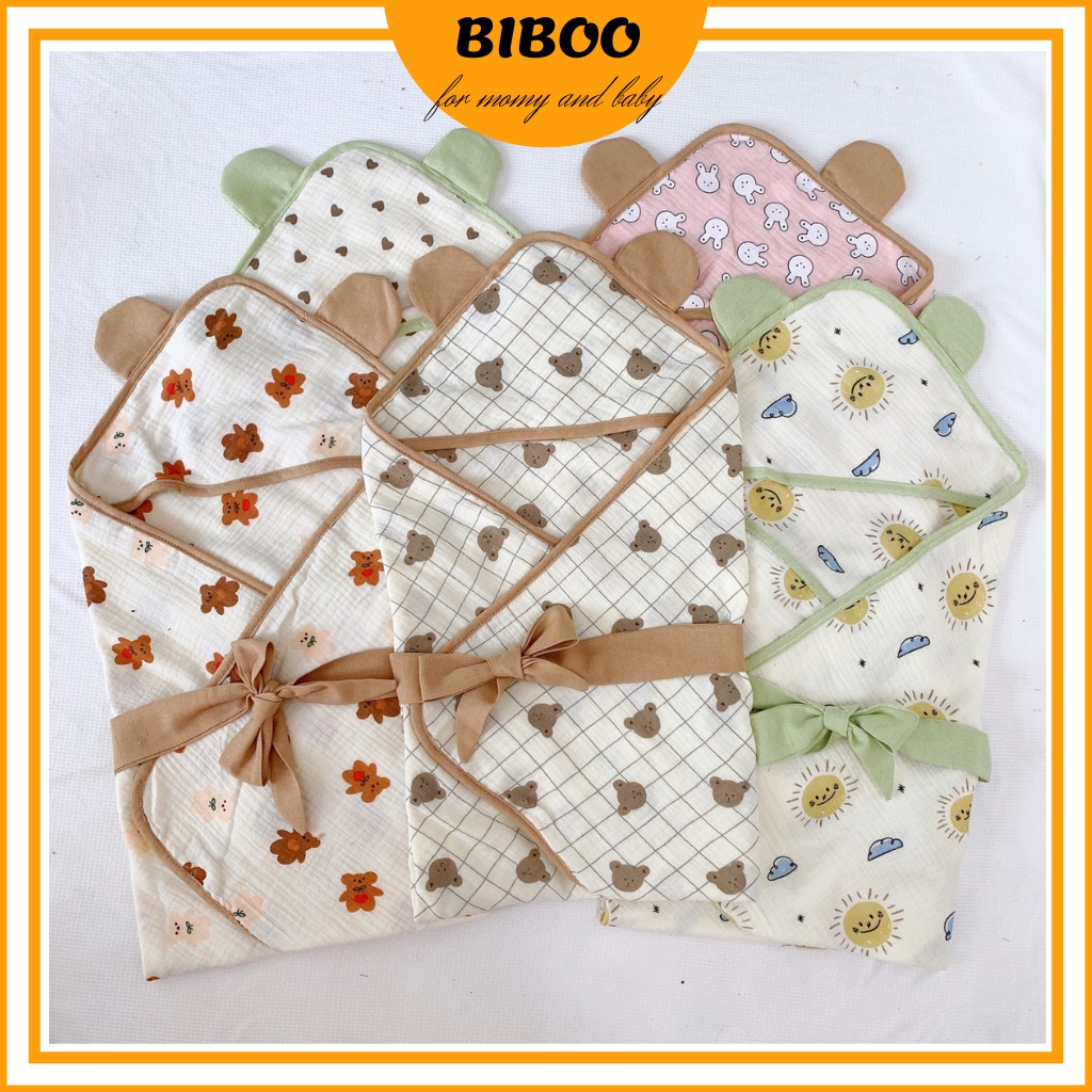 Chăn ủ xô, chăn choàng, chăn đắp 2 lớp vải xô Muslin organic cho bé sơ sinh từ 0-6 tháng tuổi