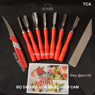  Bộ dao tỉa hoa quả chuôi cam TCA 9 món  tặng kèm giấy ráp  dao tỉa trái cây sắc bén 