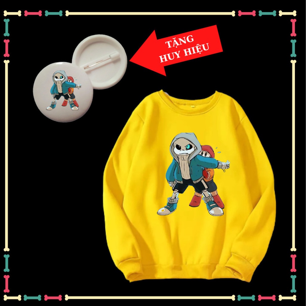 Áo thun thu đông bé trai, bé gái mẫu Sans Undertale siêu ngầu, kèm huy hiệu Sans