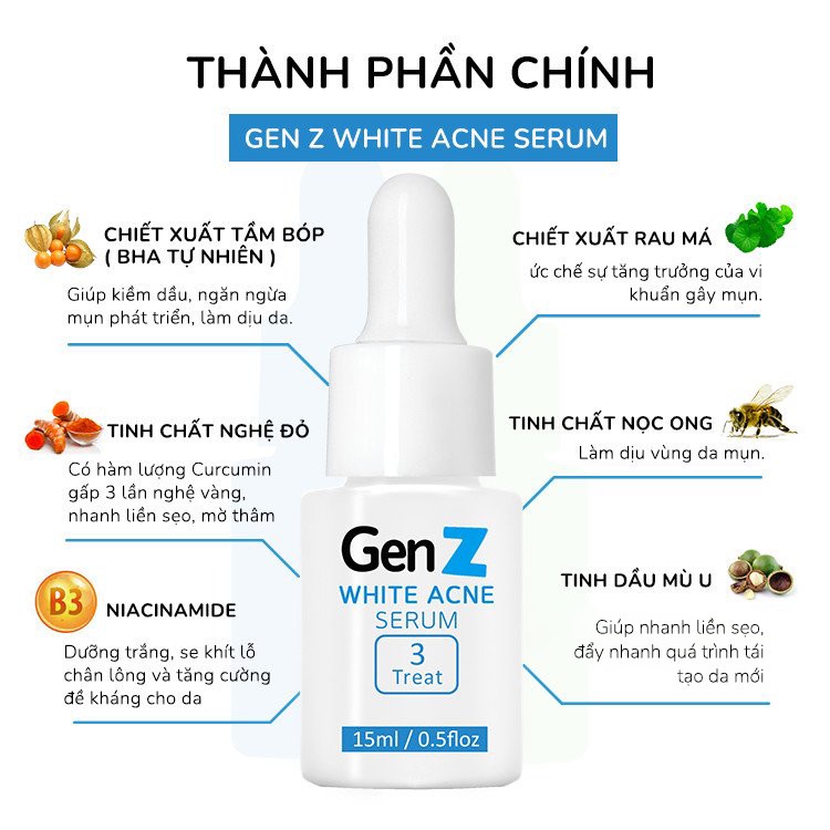 Serum Giảm Mụn Oriskin GenZ White Acne Serum Loại Bỏ Các Loại Mụn Viêm, Trứng Cá Và Mụn Đầu Đen 15ml