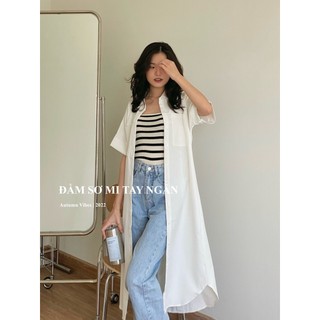 ĐẦM SƠ MI TAY NGẮN 2 TÚI_DA648