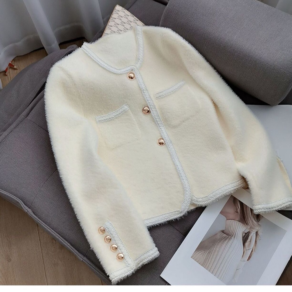 Áo Khoác Cardigan Lông Cừu Dáng Ngắn Thời Trang Xuân Thu Mới 2022
