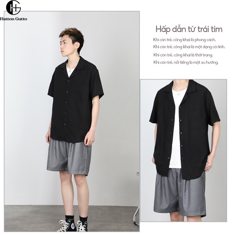 Áo Sơ Mi Trơn Tay Lửng Dáng Rộng Thời Trang Hàn Quốc Cho Nam