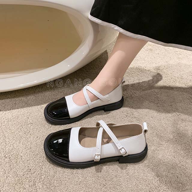 Giày búp bê tiểu thư Mary Jane lolita ulzzang 2 quai cài phối màu cực xinh hàng quảng châu loại 1 da mềm form chuẩn