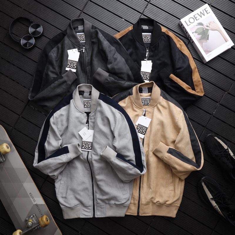 Áo khoác bomber da lộn VNXK Chất mịn 4 màu cực đẹp, cực nét