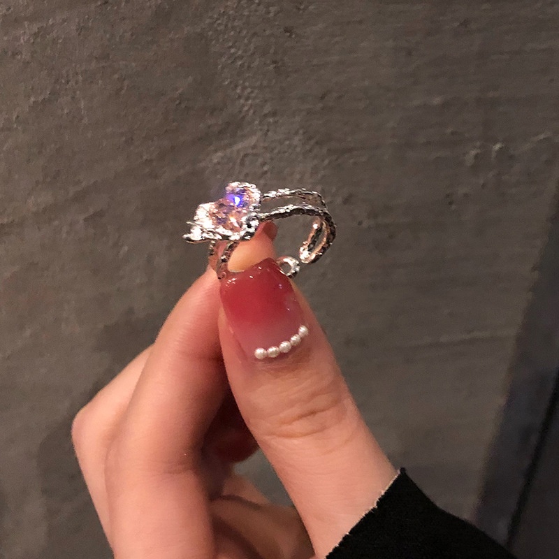 Nhẫn Hở Hình Trái Tim Đính Đá Pha Lê Màu Hồng Thời Trang Cho Nữ