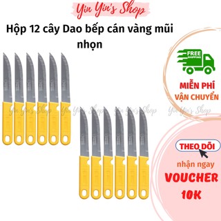 Hộp 12 Cây Dao Kinwi Stainless Steel Kitchen Knife Cán Vàng Mũi Nhọn/Mũi Bầu