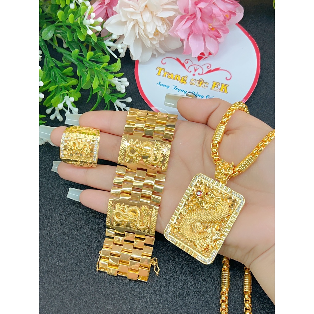Combo dây chuyền lắc tay nhẫn  nam chạm rồng đẳng cấp