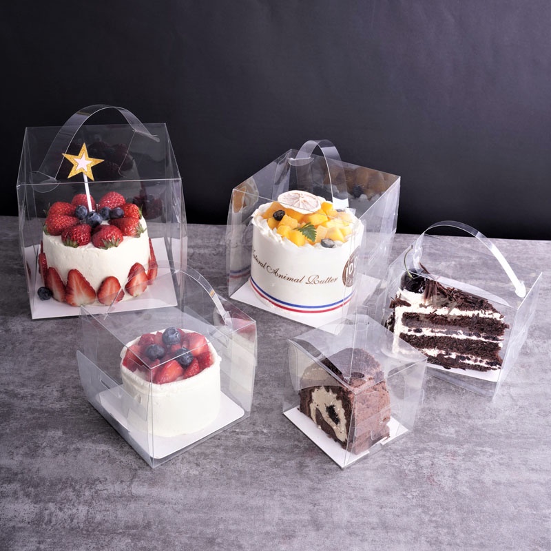 Hộp Mica Trong Suốt Có Quai Sách Kèm Đế Đựng Bánh Sinh Nhật,Tiramisu,Chessecake,Mousse Thiết Kế Sang Trọng Tiện Lợi