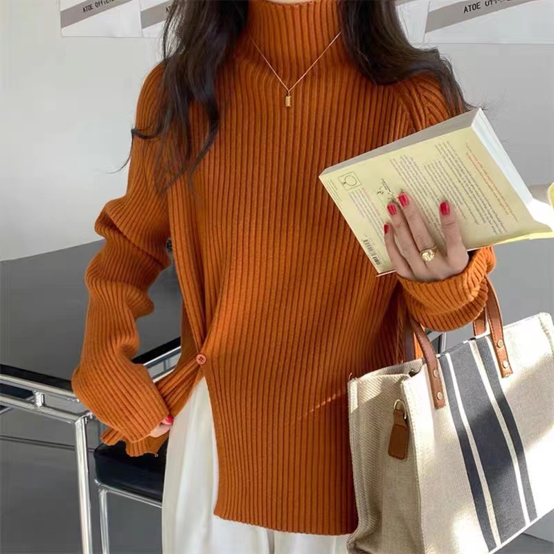 Áo sweater SUXI dệt kim cổ lọ tay dài màu sắc thanh lịch