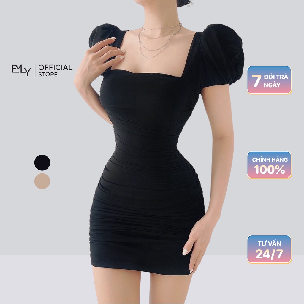 Đầm nữ dáng ôm body thun lưới tay ngắn mini Emilyshop