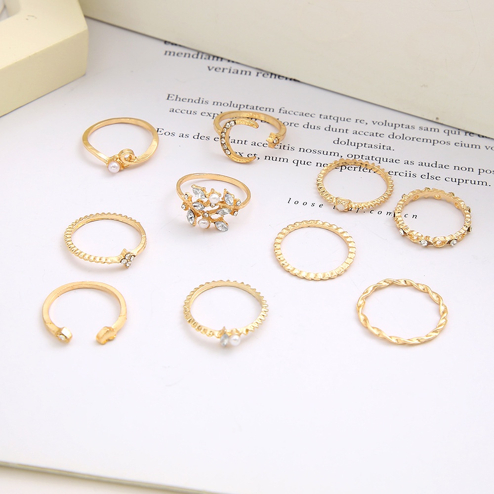 Set 10 Nhẫn Đeo Khớp Ngón Tay Đính Đá / Ngọc Trai / Ngôi Sao / Trái