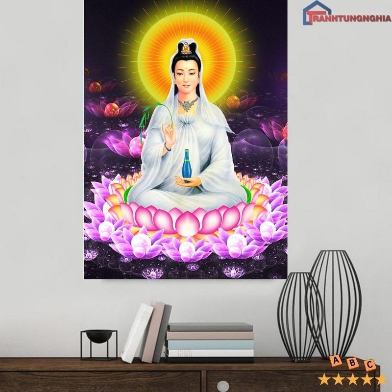 Tranh thêu chữ thập quan thế âm bồ tát 43cm x 55cm