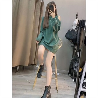 [Plus Size] (40-150kg) Đầm Mini Nữ Tay Dài Hở Vai