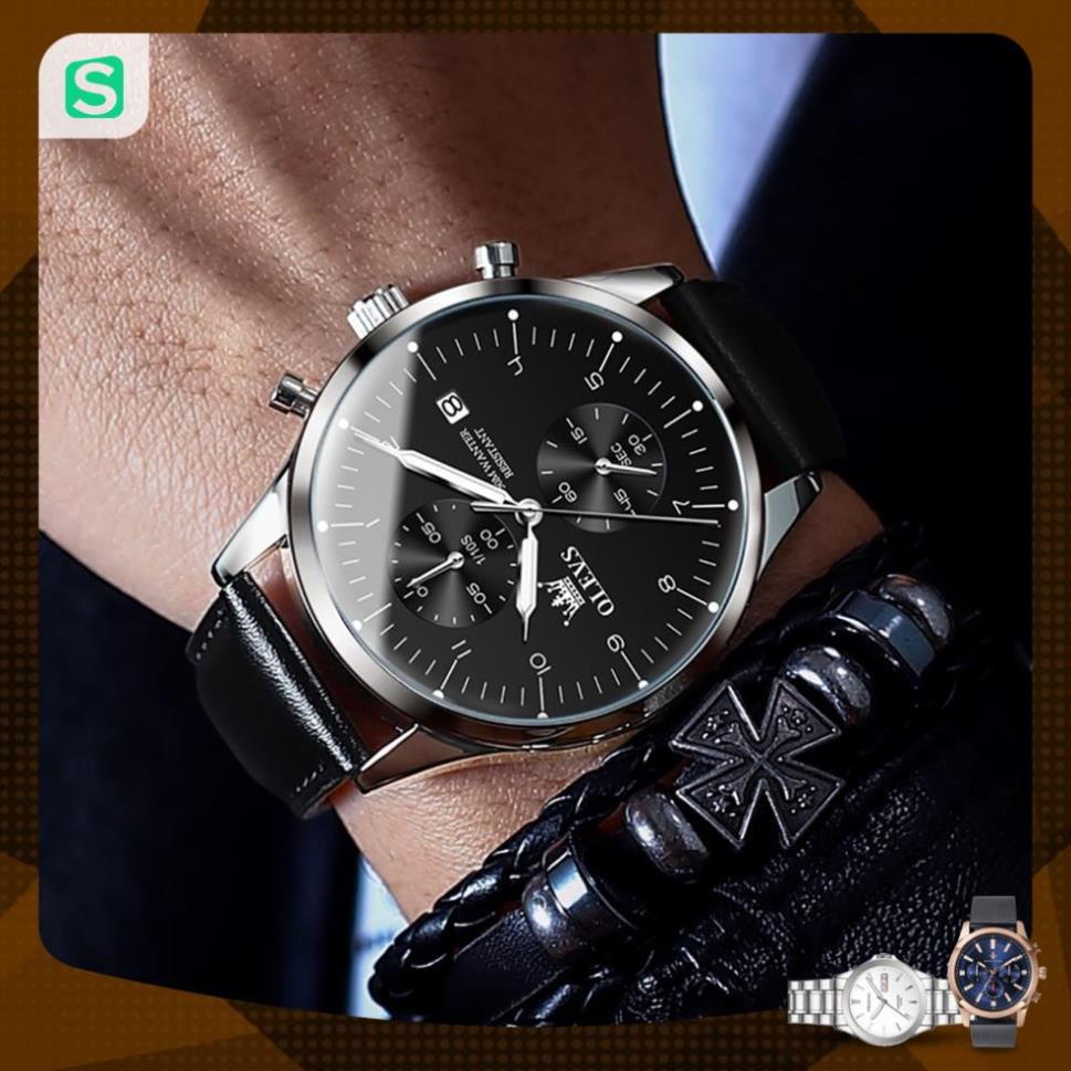 OLEVS 2880 Đồng hồ nam chính hãng Dây da có chức năng Lịch chống nước phát sáng Mặt số