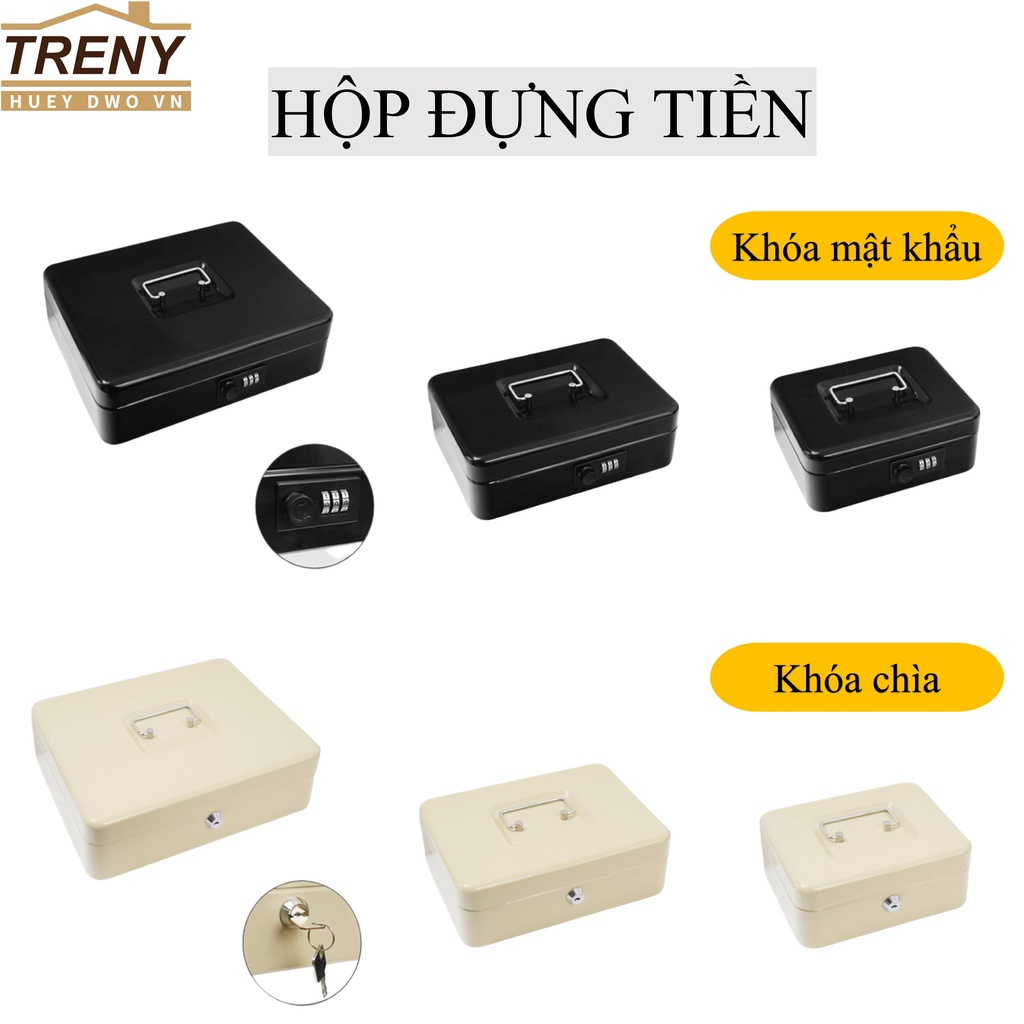 Hộp đựng tiền chữ nhật, hộp đựng tiền mặt có nhiều ngăn, khóa mật mã và khóa chìa an toàn bảo mật cao, hộp đựng nhỏ gọn