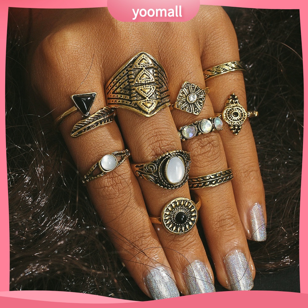 Set 10 Nhẫn Đeo Khớp Ngón Tay Phong Cách Boho Cho Nữ