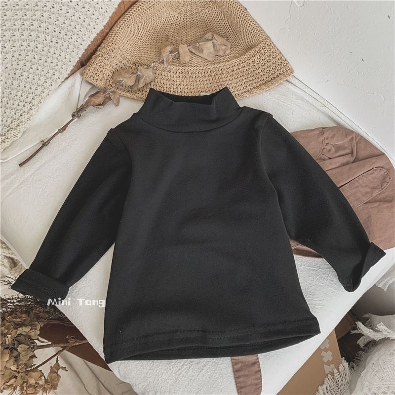 MNGRL Áo Thun Dài Tay Cổ Lọ Cotton Màu Sắc Thời Trang Xuân Thu Phong Cách Hàn Quốc Dành Cho Bé Trai Và Bé Gái