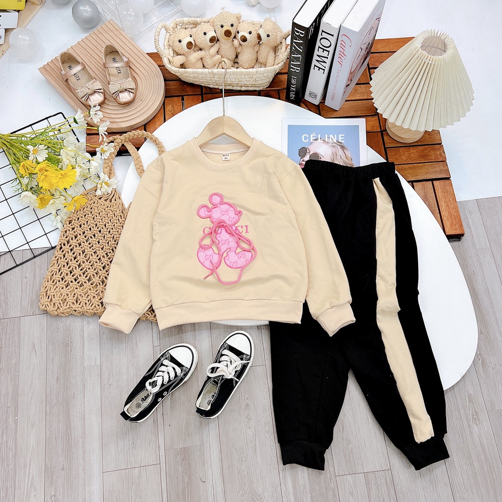 Bộ bé gái nỉ da cá tàu size Đại cồ 30-45kg XHN1097