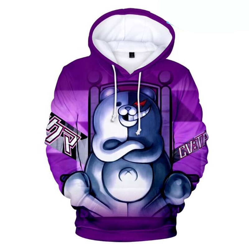 Áo Hoodie In Hình Gấu 3D Màu Trắng Đen Dangan Ronpa Danganronpa Mono Kuma Monokuma