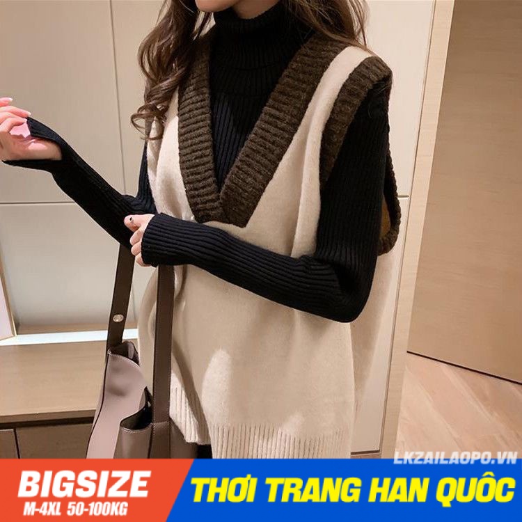 Áo gile len nữ Bigsize Áo ba lỗ kiểu Không tay cổ chữ v trơn mùa thu Phong cách Hàn Quốc Thời Trang cá tính xinh đẹp cho người mập béo nữ