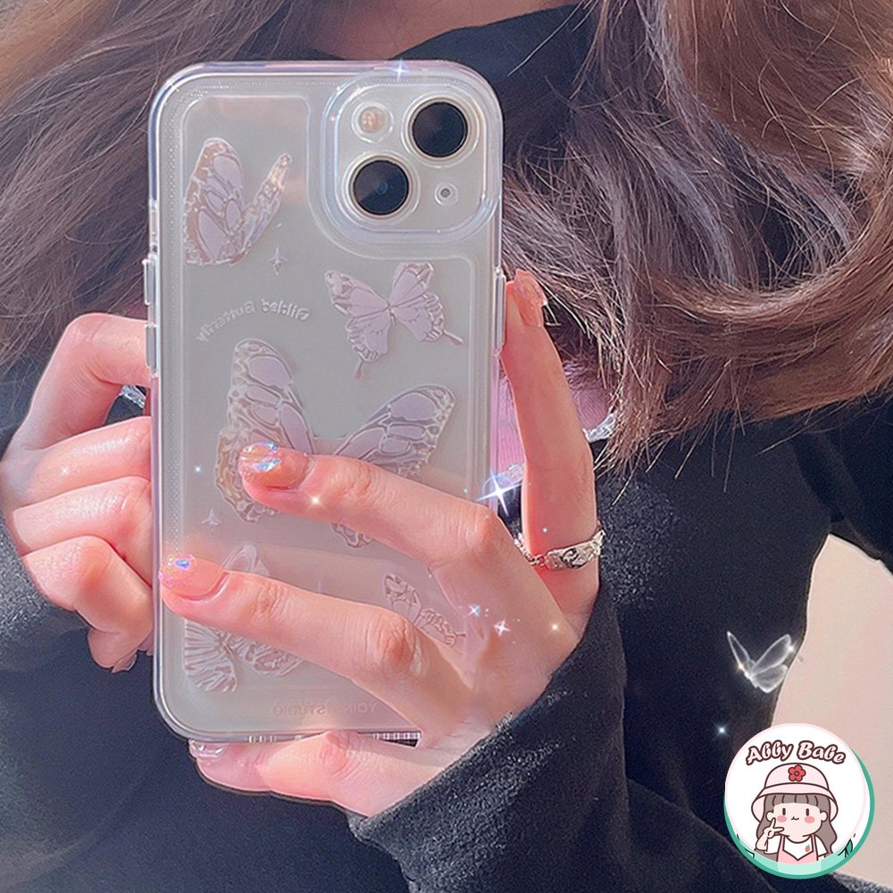 Ốp Điện Thoại TPU Mềm Trong Suốt Họa Tiết Bướm Hồng Cho Iphone 14 Pro Max 11 7Plus 13 12 11 Pro Max X XS XR