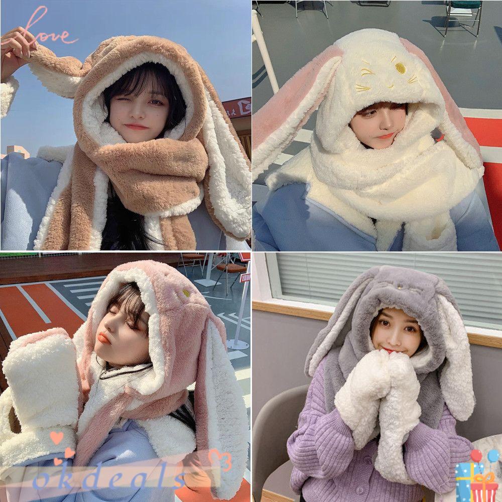 Set Mũ Tai Thỏ Kèm Găng Tay Và Khăn Choàng Chống Gió Thời Trang