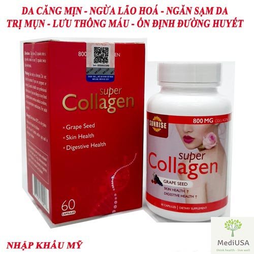 Viên uống trắng da SUPER COLLAGEN Snrise Toward Health collagen tự nhiên chống lão hoá làm mờ nám tàn nhang 60v