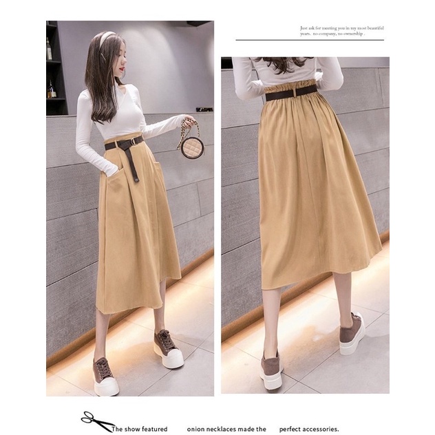 Chân váy xoè vạt lệch chun sau vintage hàng QC loại 1