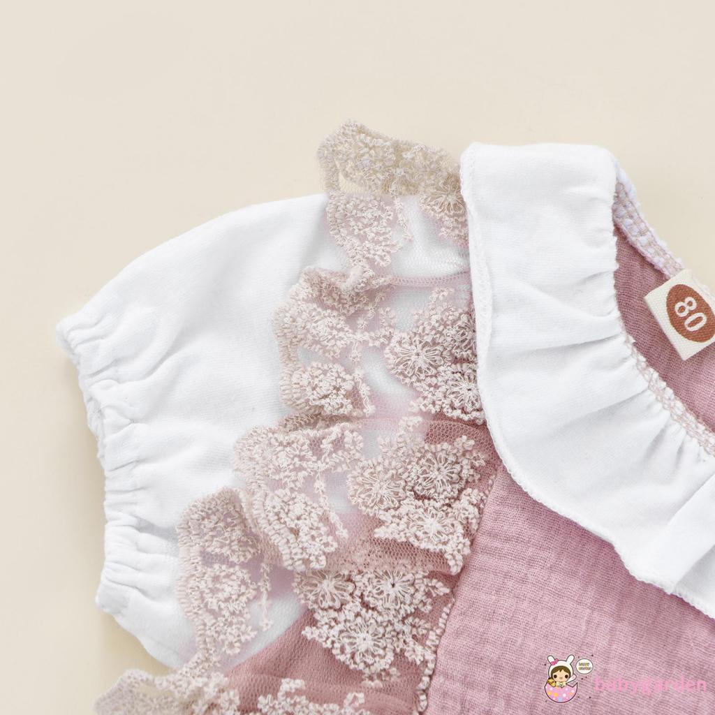 Áo Liền Quần Tay Ngắn Cổ Búp Bê Phối Ren Thời Trang Mùa Hè Cho Bé Gái 0-18 Tháng Tuổi