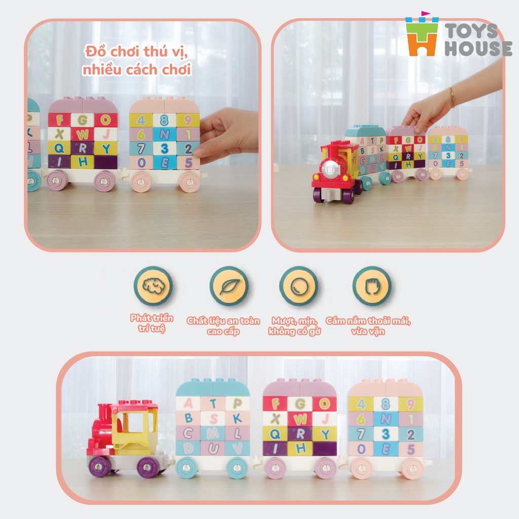 Bộ đồ chơi lắp ghép Smoneo Duplo Đoàn tàu học số và chữ cái 65 chi tiết Toyshouse 77014 - nhựa ABS cao cấp