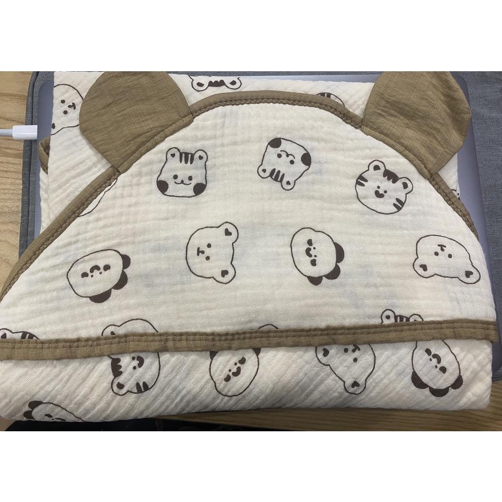 Chăn Choàng Ủ Xô Muslin Mipbi 4 Lớp Có Mũ Siêu Thoáng