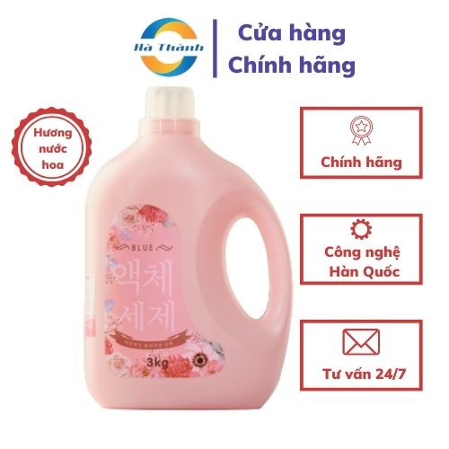 Nước Giặt Blue can 2kg hương Nước hoa, sản xuất theo tiêu chuẩn Hàn Quốc, an toàn với mọi loại da, quần áo thơm mát