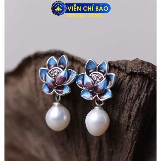 Bông tai hoa sen xanh chất liệu bạc Thái 925 thời trang phụ kiện trang sức nữ Viễn Chí Bảo B000214