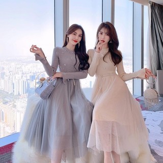 Áo Dệt Kim Dáng Ôm Phối Lưới Cá Tính Thời Trang